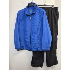Ac-tiv-ology Women's 1X Tracksuit Set Blue/Black Zip Jacket & Pants Mesh Lined